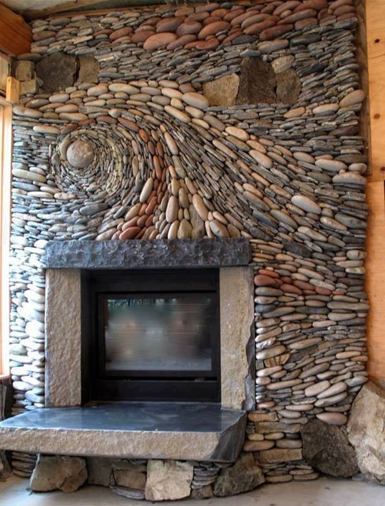 Stone mosaic fireplace